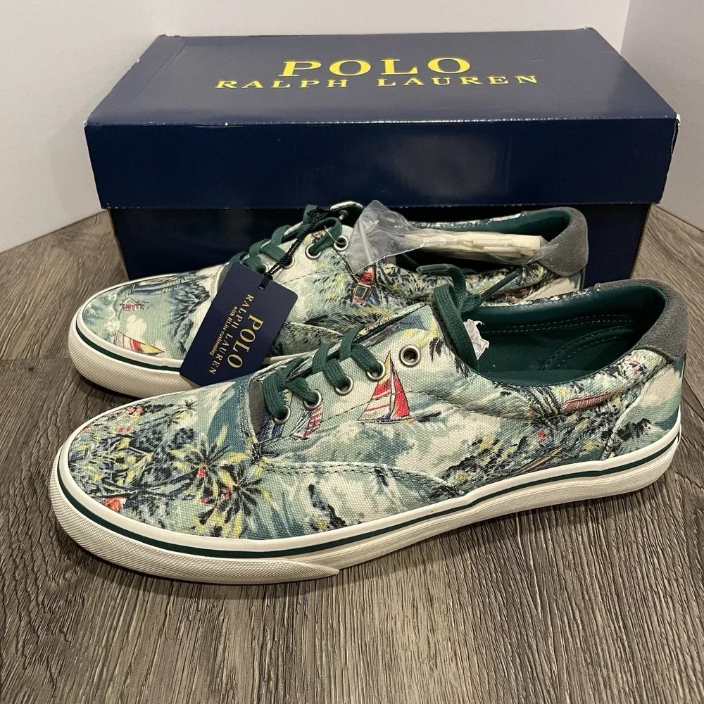 Polo Ralph Lauren Shoes Thorton III Mens 8.5 Tropical Island Canvas Sneakers New